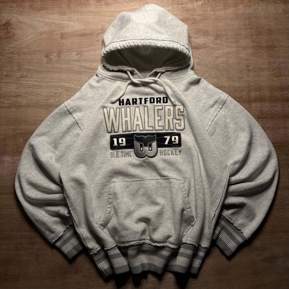 Vintage Hartford Whalers Old Time Hockey Hoodie L NHL Gray Distressed
